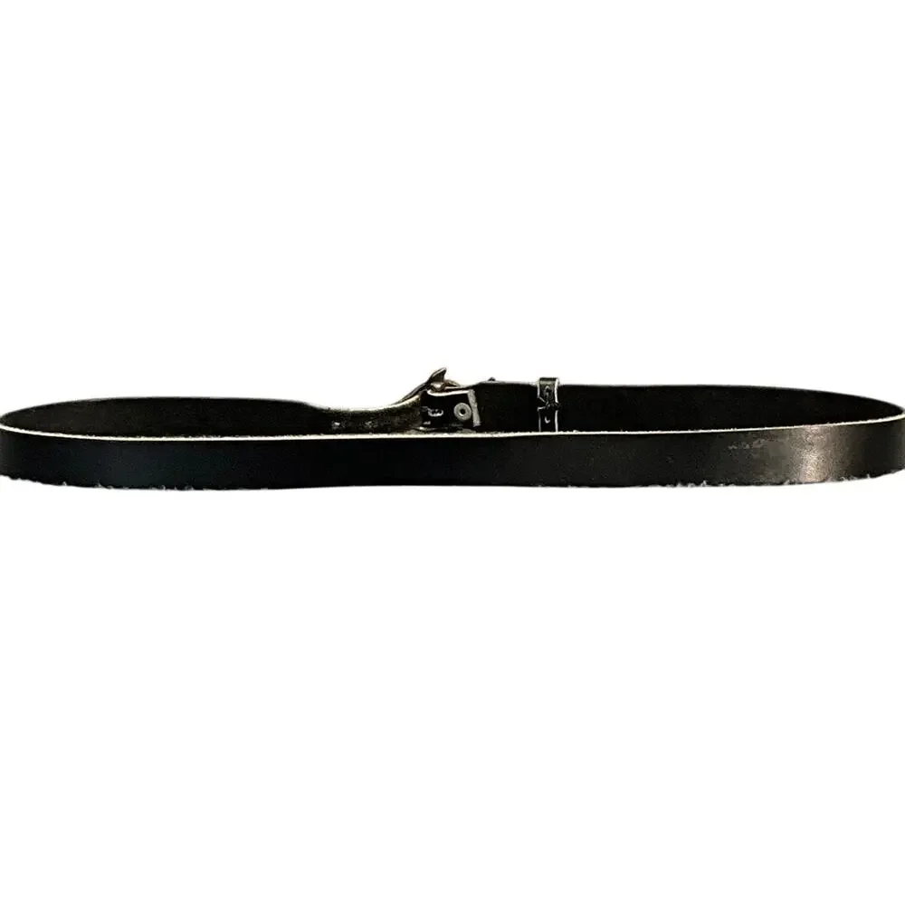 Black Genuine Leather Belt Flipper Dolphin Brass Buckle 32.5” - 35.5”